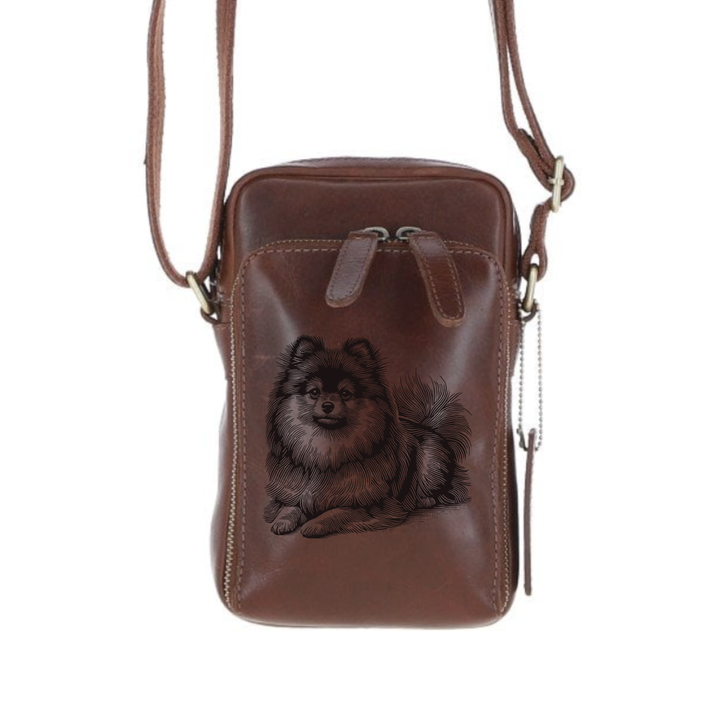 Personalised Pomeranian LD Leather Compact Crossbody Bag