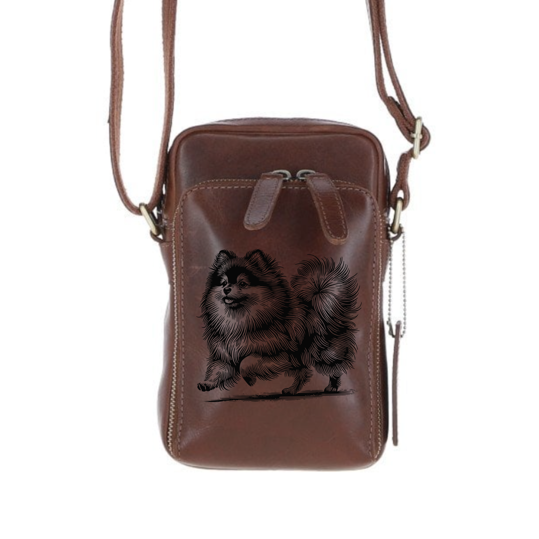 Personalised Pomeranian Running Leather Compact Crossbody Bag