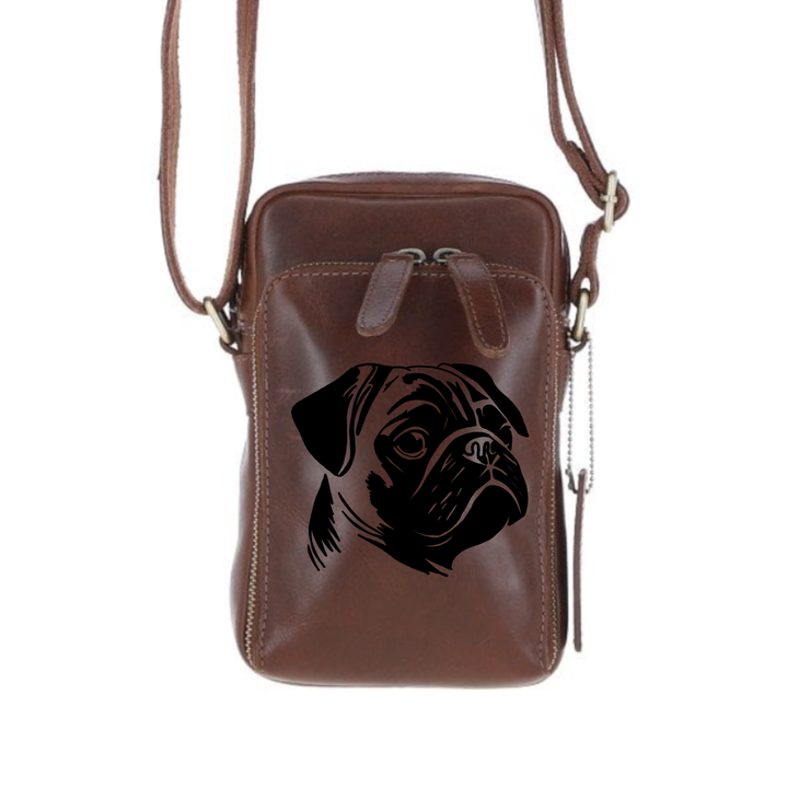 Personalised Pug Leather Compact Crossbody Bag