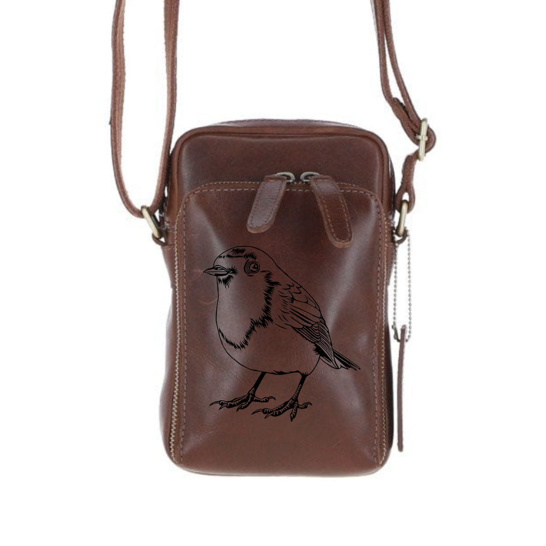 Personalised Robin Leather Compact Crossbody Bag