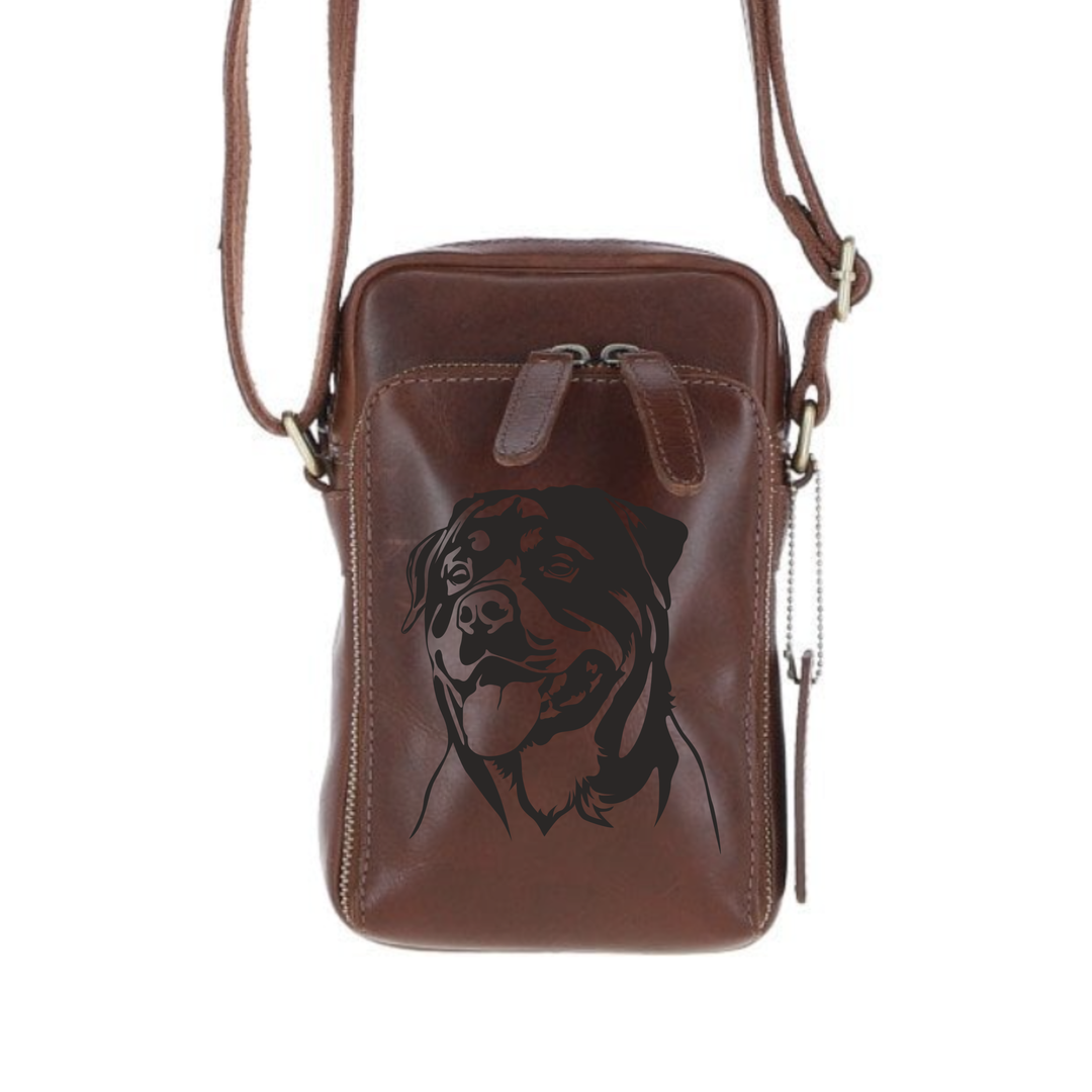 Personalised Rottweiler Leather Compact Crossbody Bag