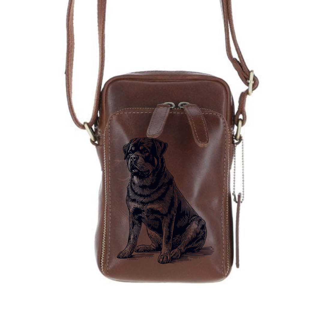 Personalised Rottweiler Sitting Leather Compact Crossbody Bag