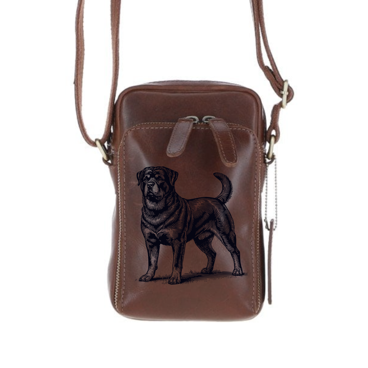 Personalised Rottweiler Standing Leather Compact Crossbody Bag