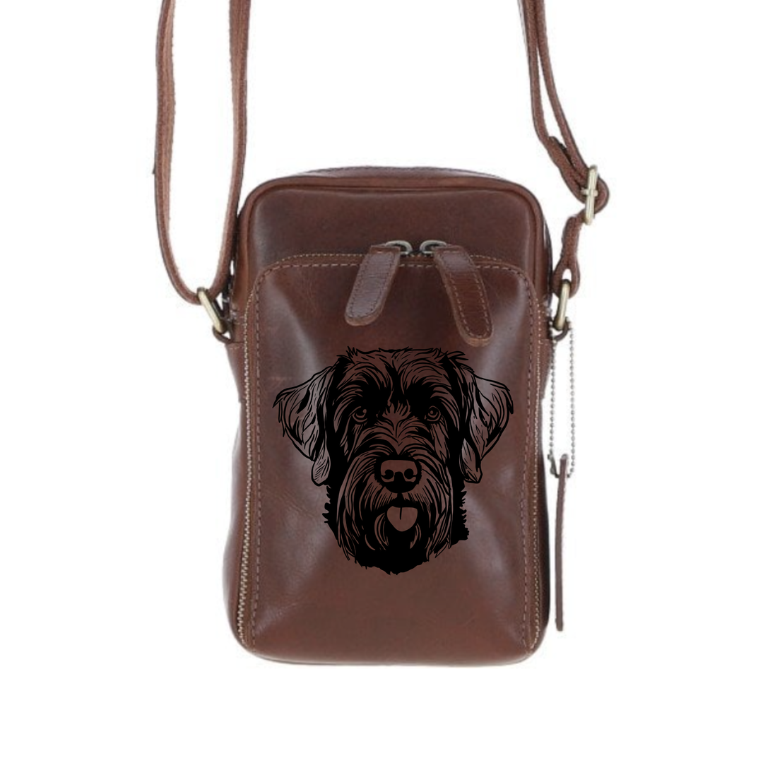 Personalised Russian Black Terrier Leather Compact Crossbody Bag