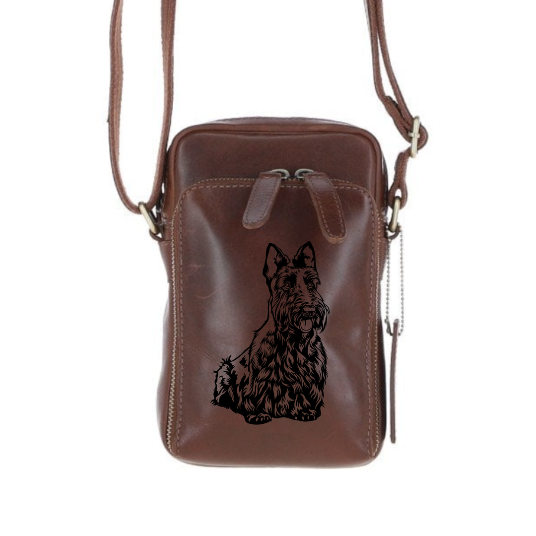 Personalised Scottish Terrier Scottie Leather Compact Crossbody Bag