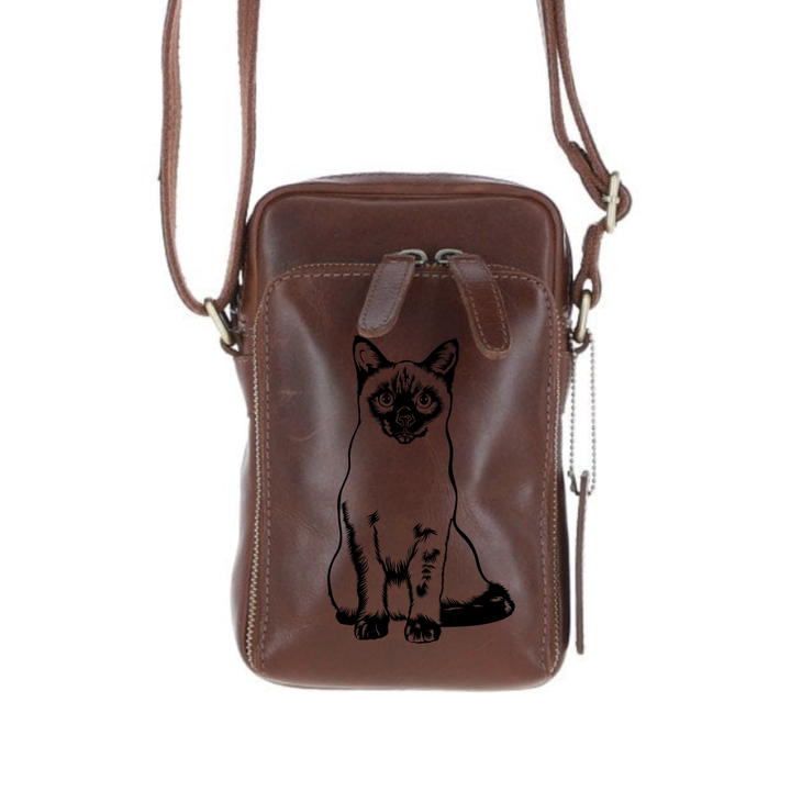 Personalised Siamese Cat Leather Compact Crossbody Bag