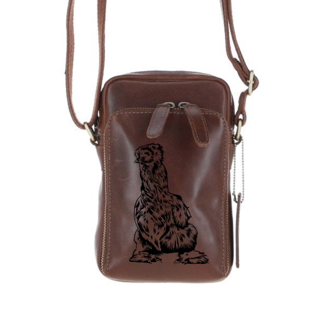 Personalised Silkie Chicken Leather Compact Crossbody Bag