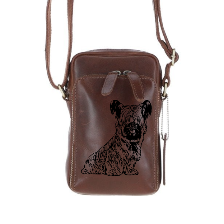 Personalised Skye Terrier Leather Compact Crossbody Bag