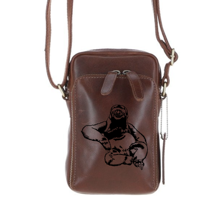 Personalised Sloth Leather Compact Crossbody Bag