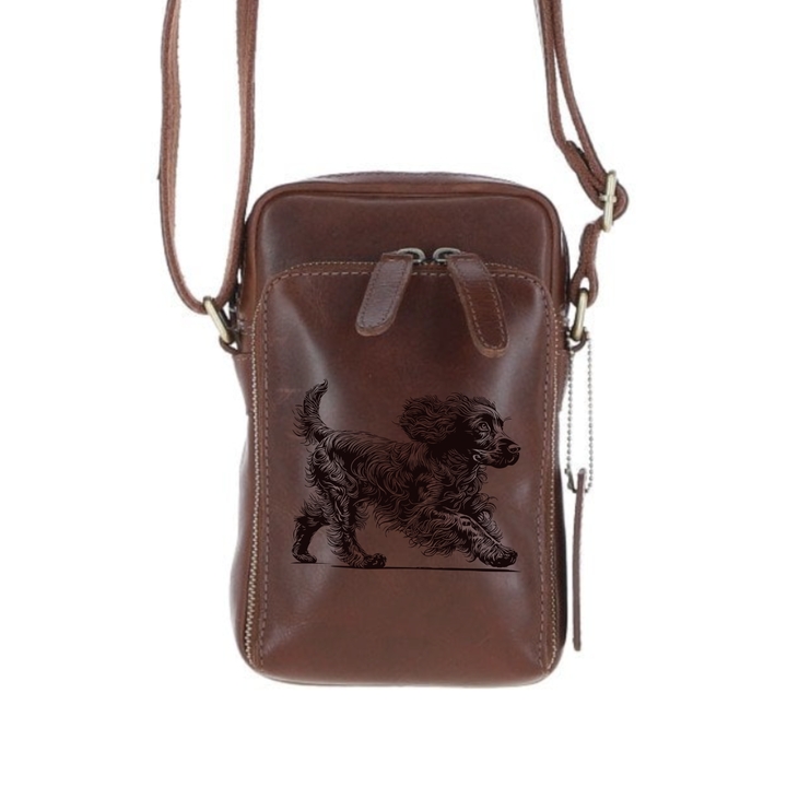Personalised Spaniel Leather Compact Crossbody Bag