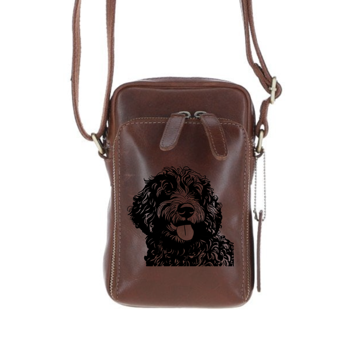 Personalised Cockapoo Face Leather Compact Crossbody Bag