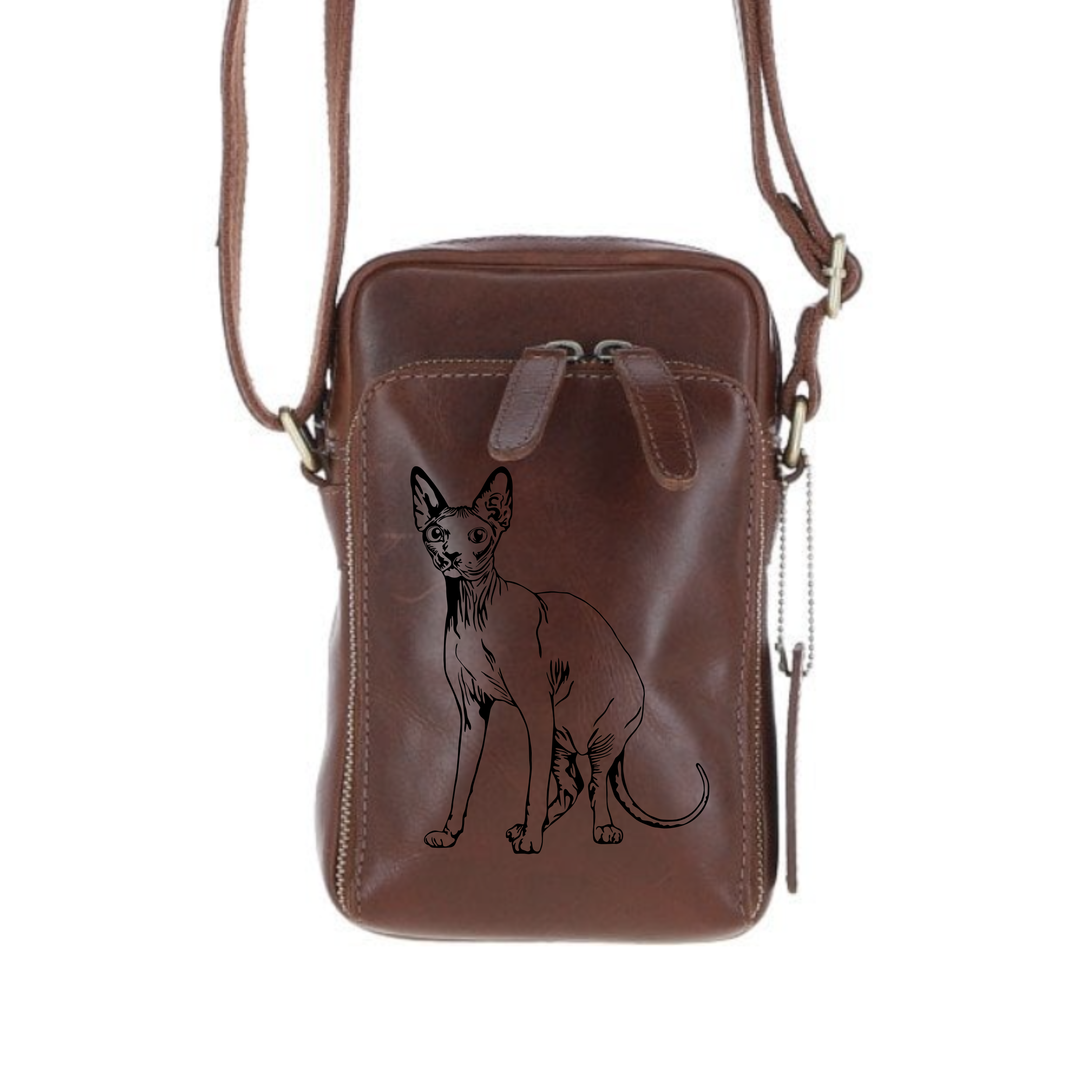 Personalised Sphynx Cat Leather Compact Crossbody Bag