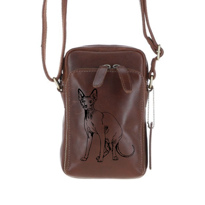 Personalised Sphynx Cat Leather Compact Crossbody Bag