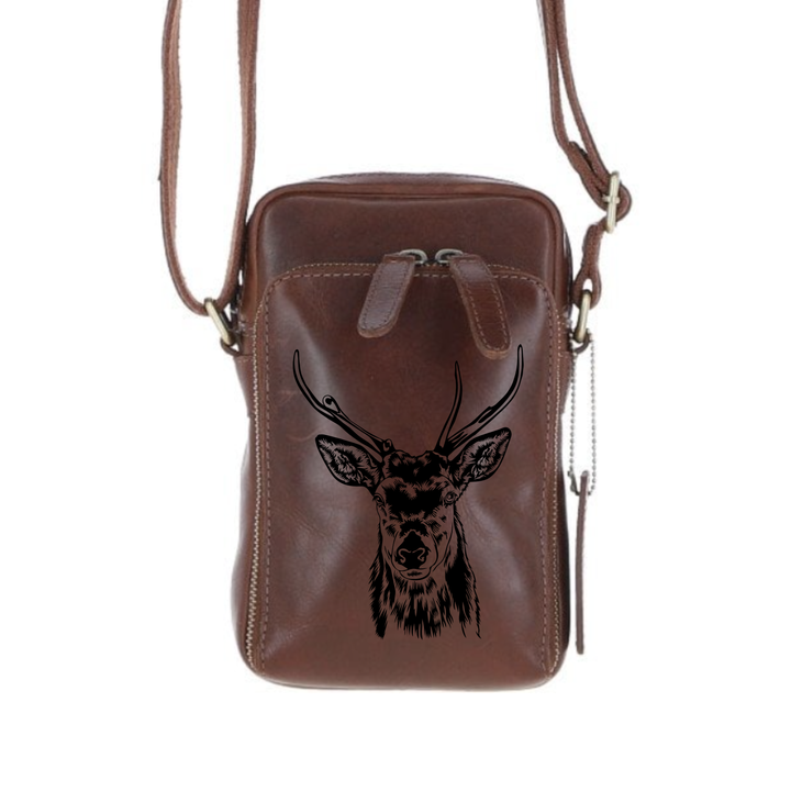 Personalised Stag Leather Compact Crossbody Bag