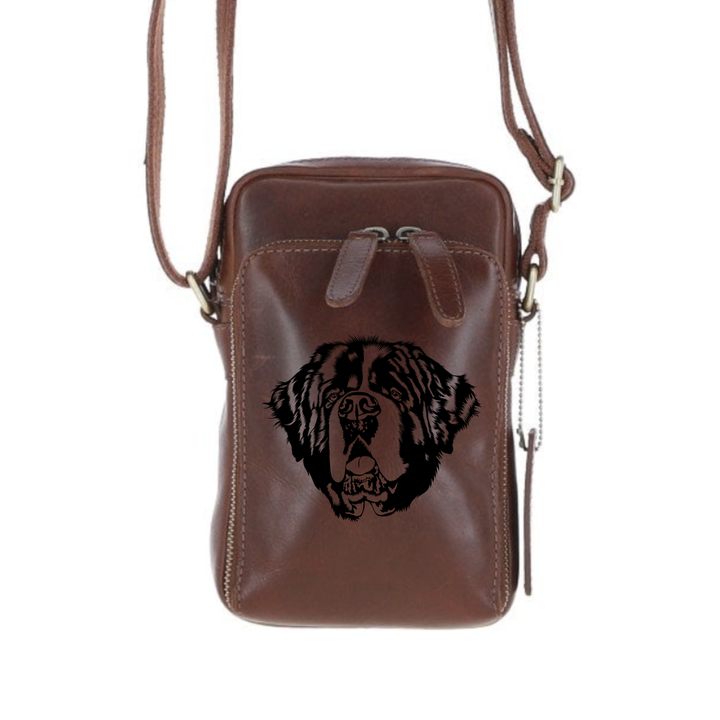 Personalised Saint Bernard Leather Compact Crossbody Bag