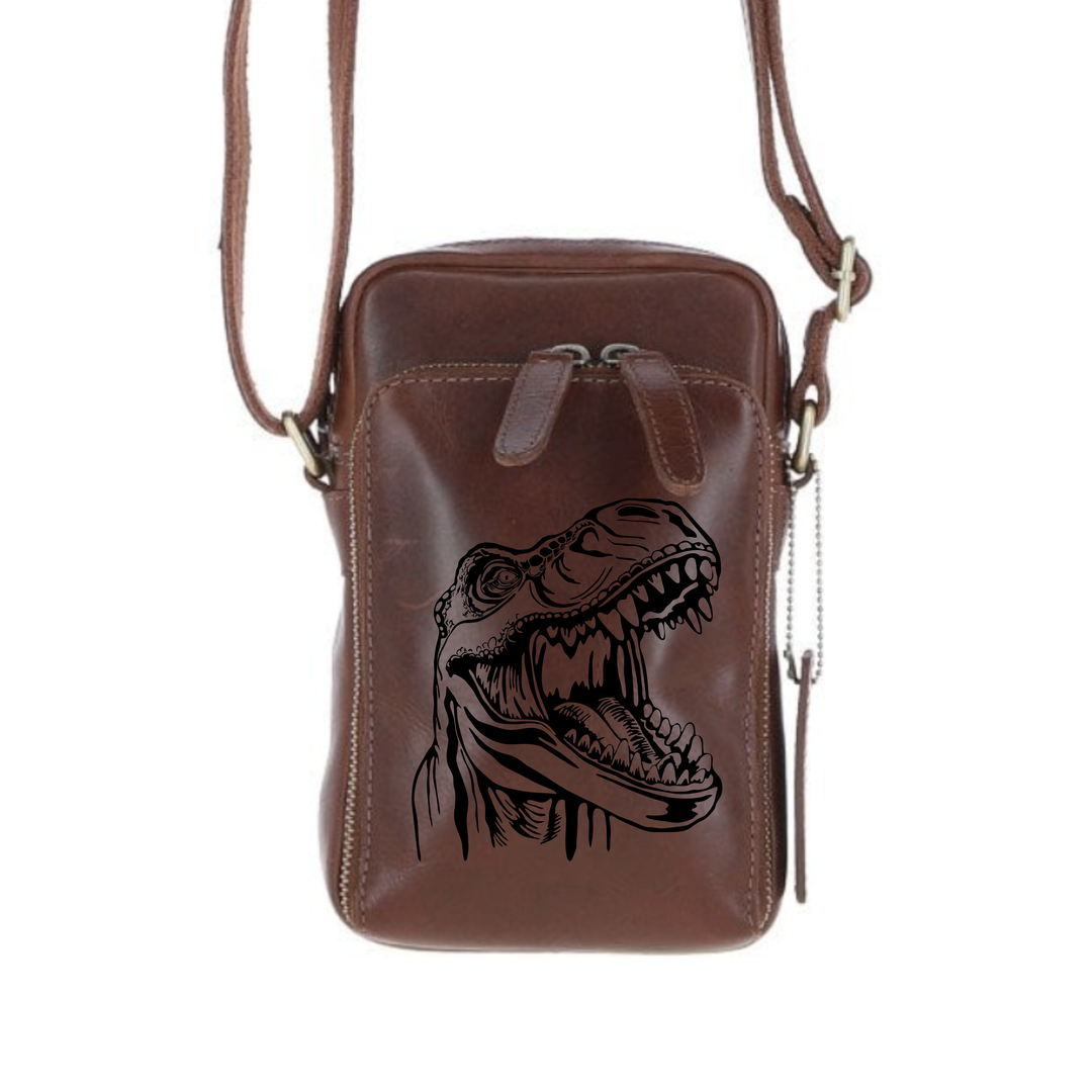 Personalised T-Rex Leather Compact Crossbody Bag
