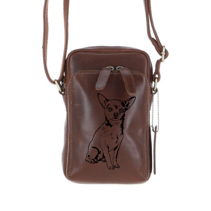 Personalised White Chihuahua Leather Compact Crossbody Bag
