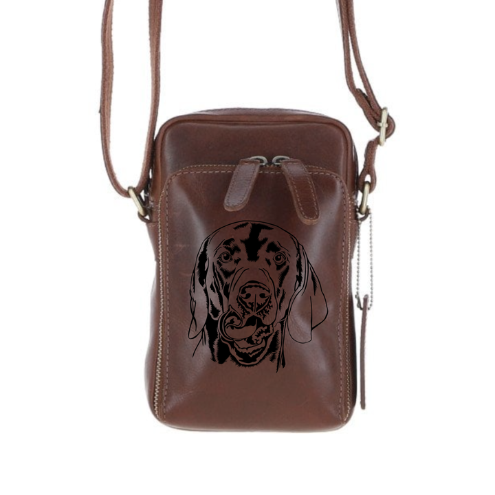 Personalised Weimaraner Face Leather Compact Crossbody Bag