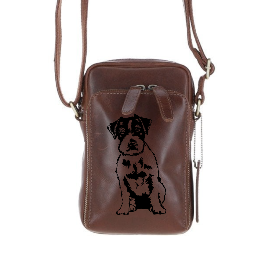 Personalised Wirehaired Jack Russell Terrier Leather Compact Crossbody Bag