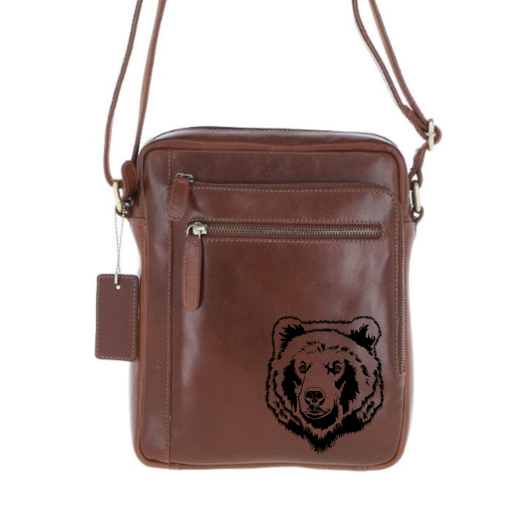 Personalised Bear Engraved Leather Crossbody Bag
