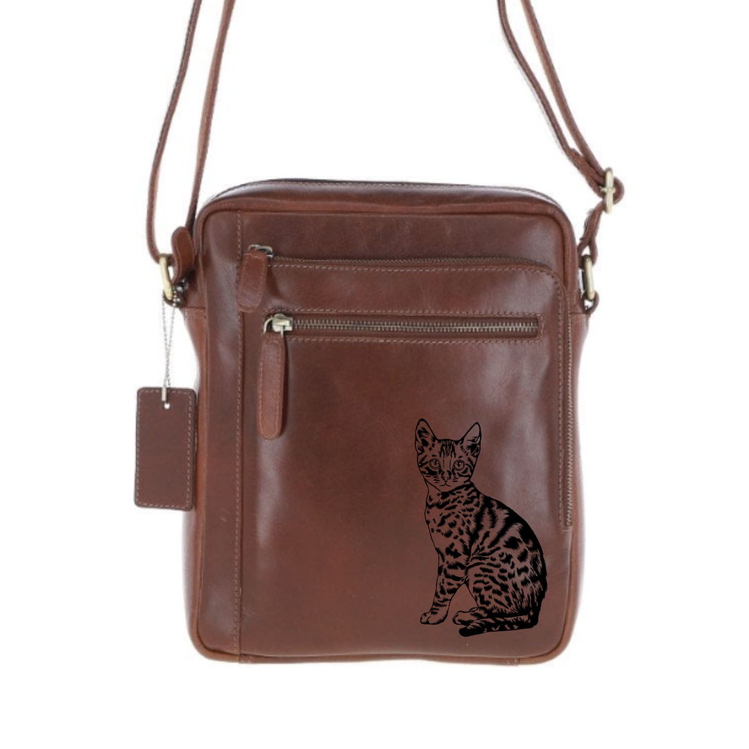 Personalised Bengal Cat Engraved Leather Crossbody Bag