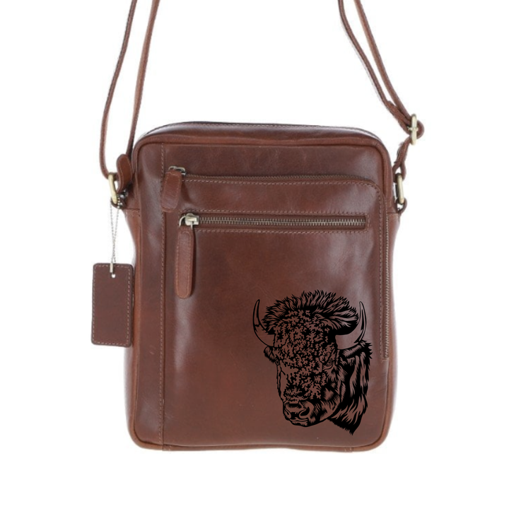 Personalised Bison Engraved Leather Crossbody Bag