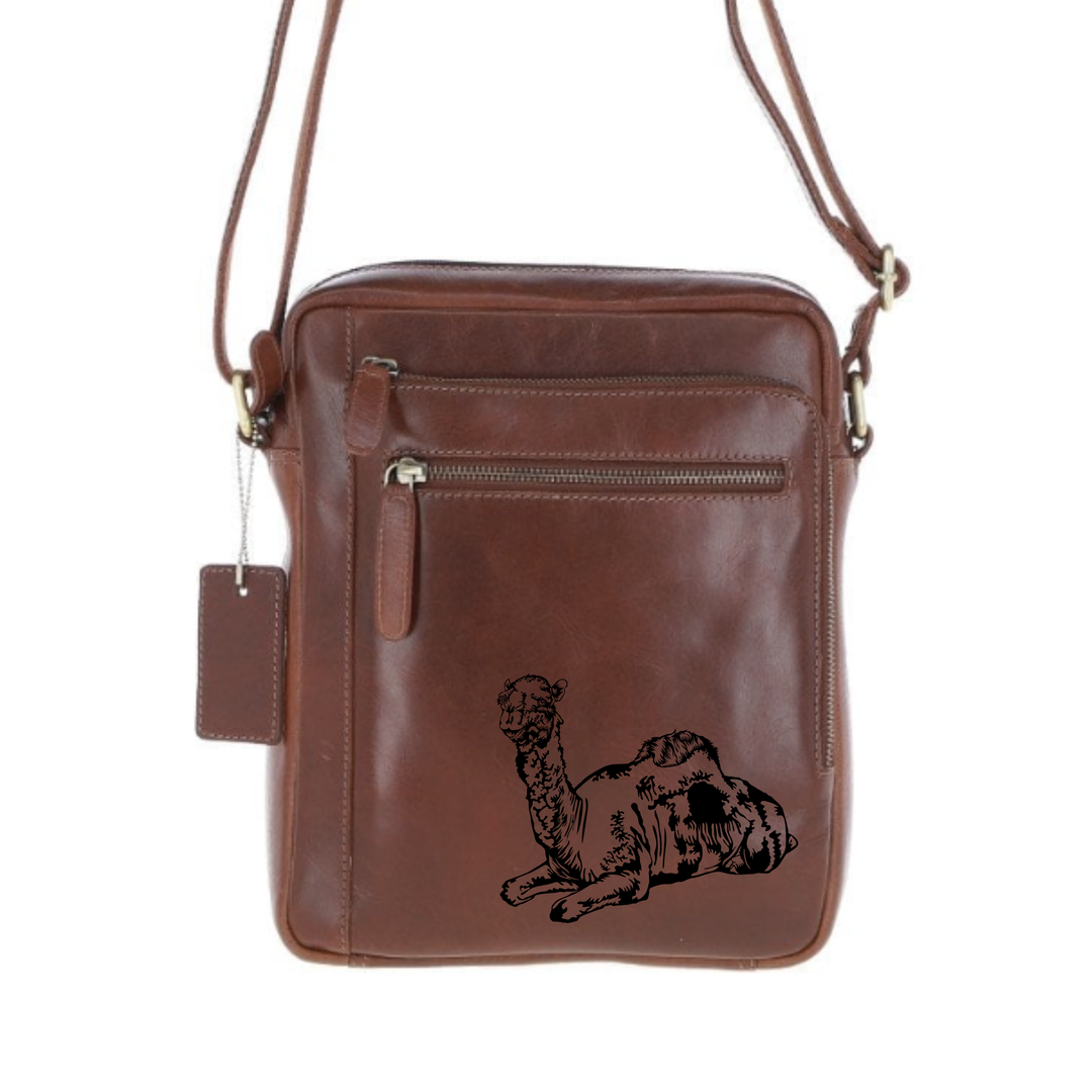 Personalised Camel Engraved Leather Crossbody Bag