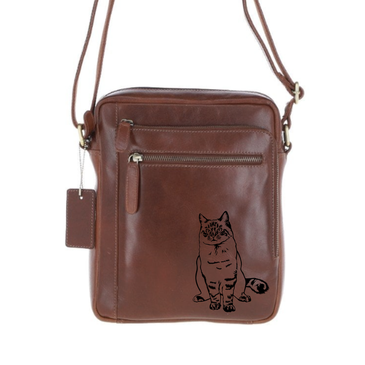 Personalised Cat Engraved Leather Crossbody Bag