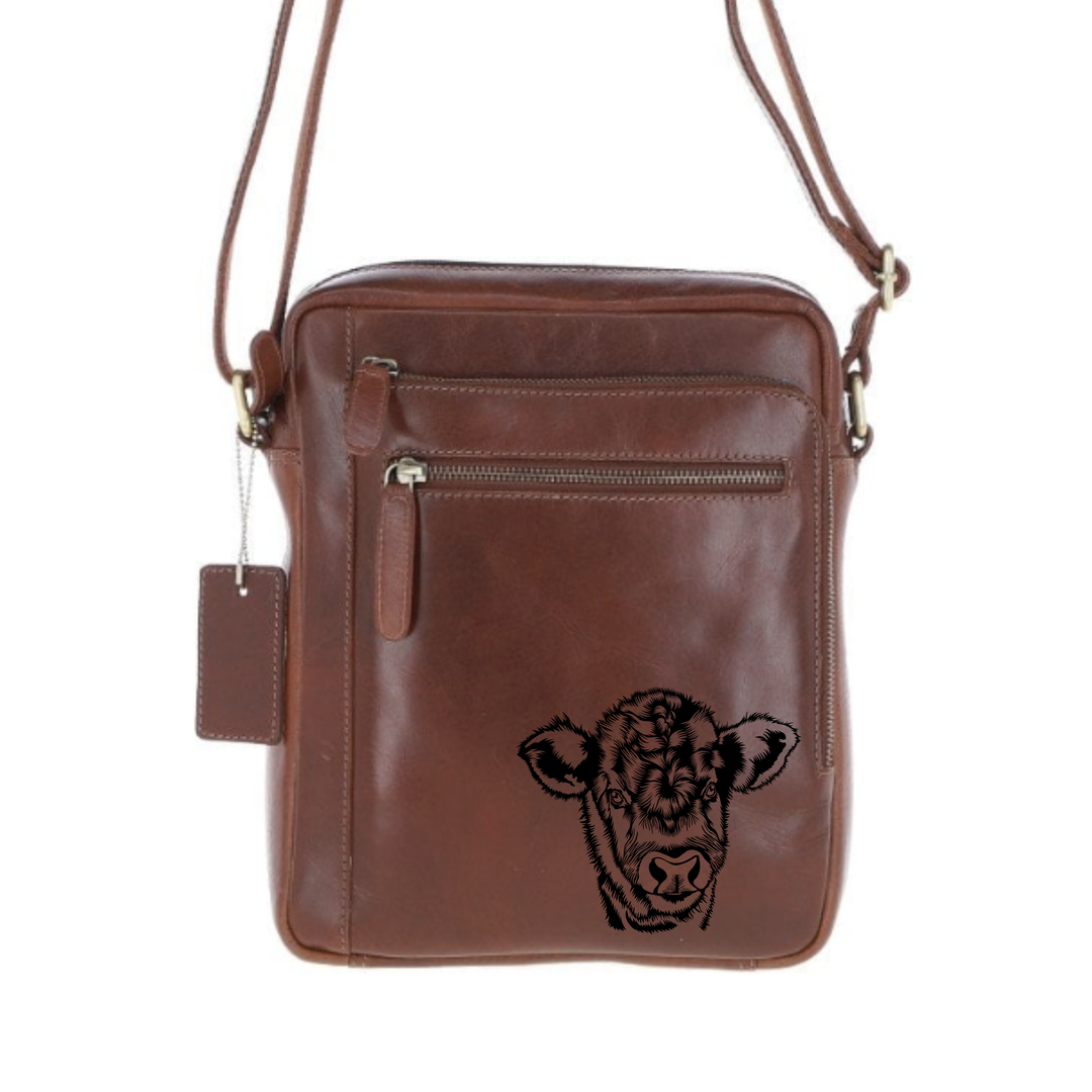 Personalised Cow Engraved Leather Crossbody Bag