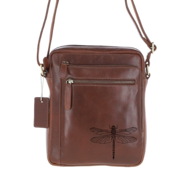 Personalised Dragonfly Engraved Leather Crossbody Bag