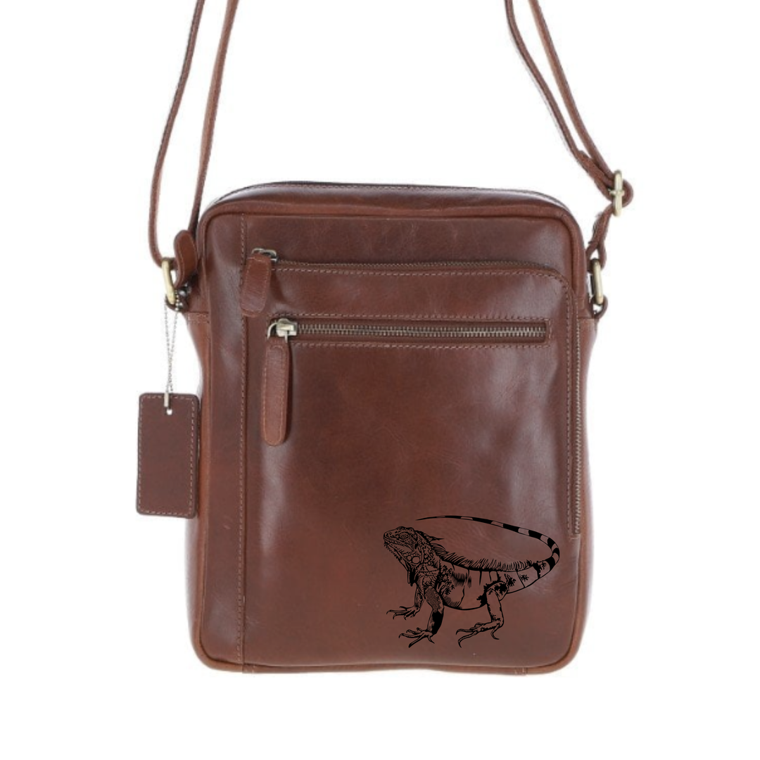 Personalised Iguana Engraved Leather Crossbody Bag