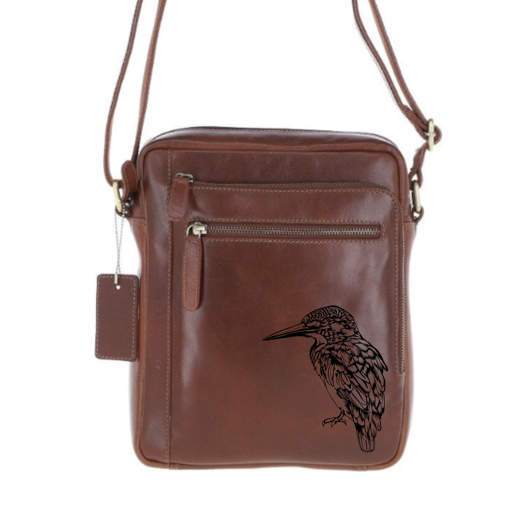 Personalised Kingfisher Engraved Leather Crossbody Bag