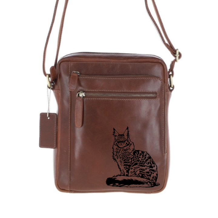 Personalised Maine Coon Cat Engraved Leather Crossbody Bag