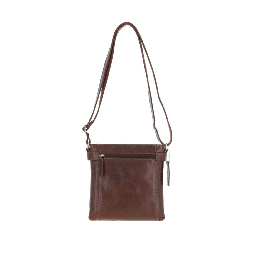 German Spitz Face Engraved Leather Two Section Zip Top Crossbody Bag