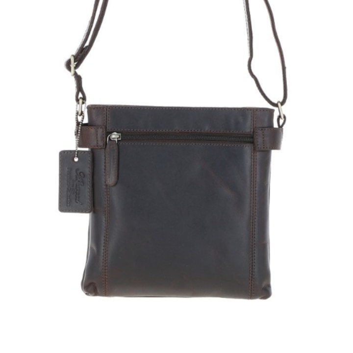 German Spitz Face Engraved Leather Two Section Zip Top Crossbody Bag