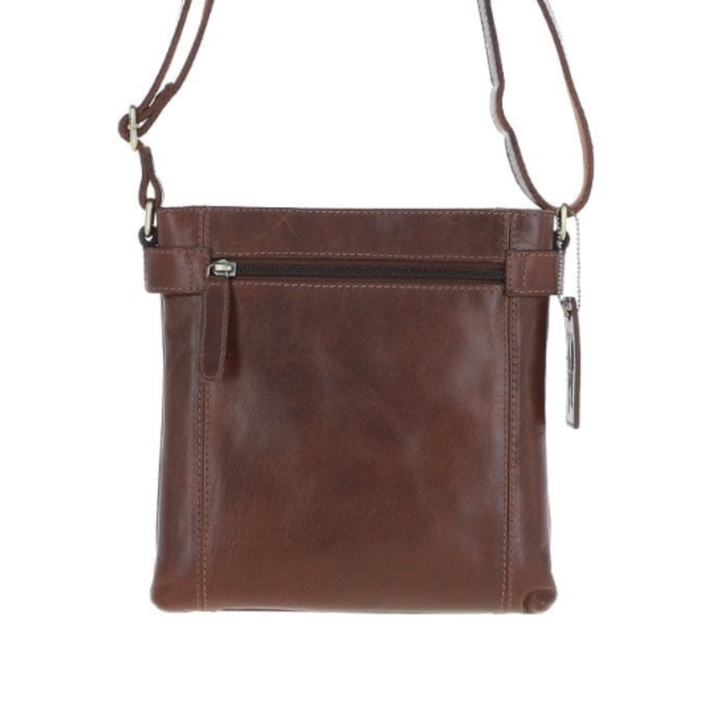 German Spitz Face Engraved Leather Two Section Zip Top Crossbody Bag
