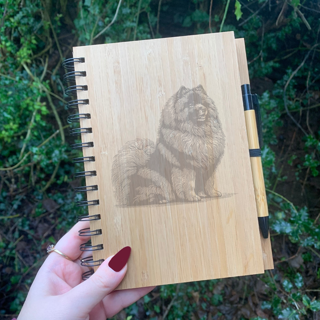 Keeshond Sitting Illustration Engraved Notebook