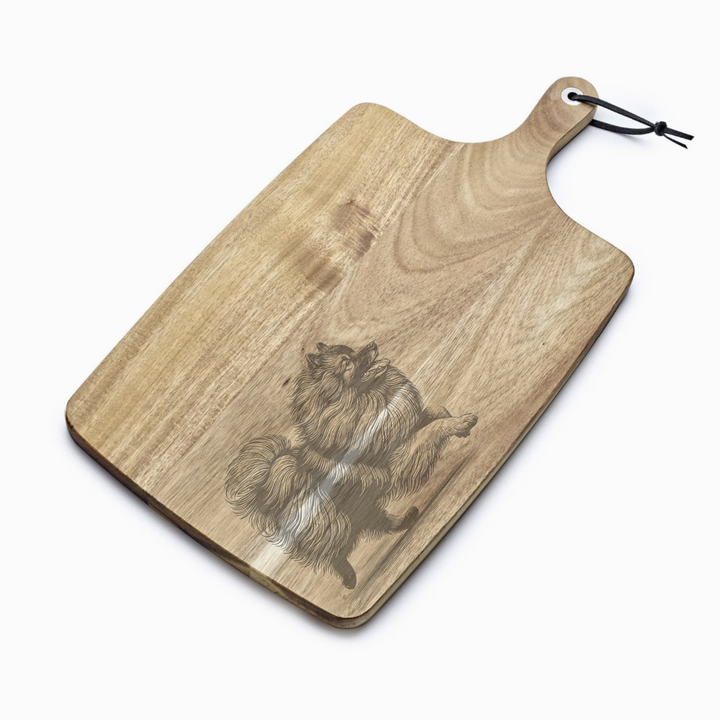 Personalised Keeshond Running Engraved Acacia Serving Board