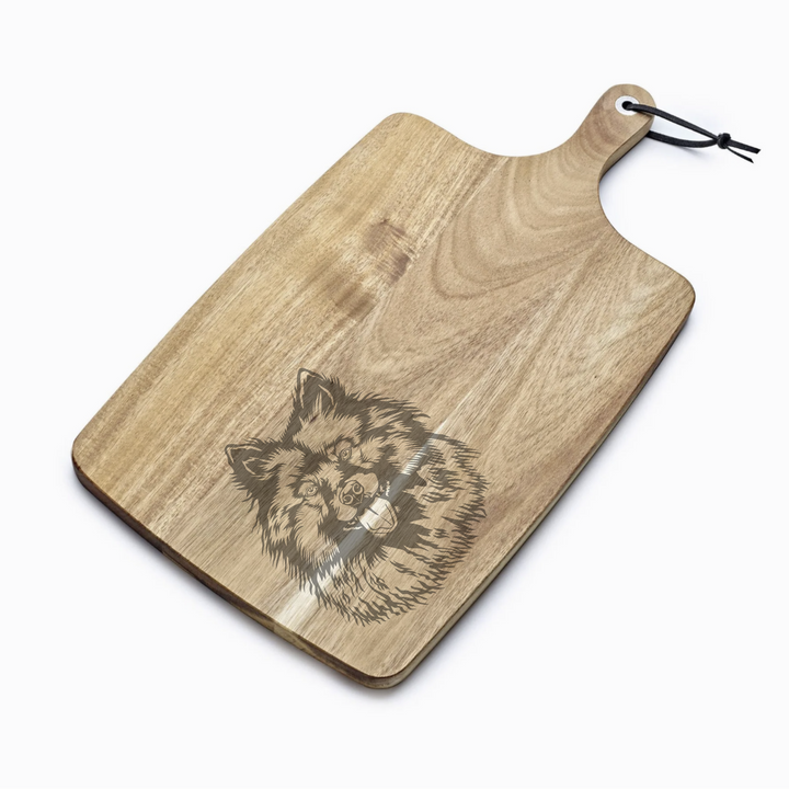 Personalised Keeshond Face Engraved Acacia Serving Board