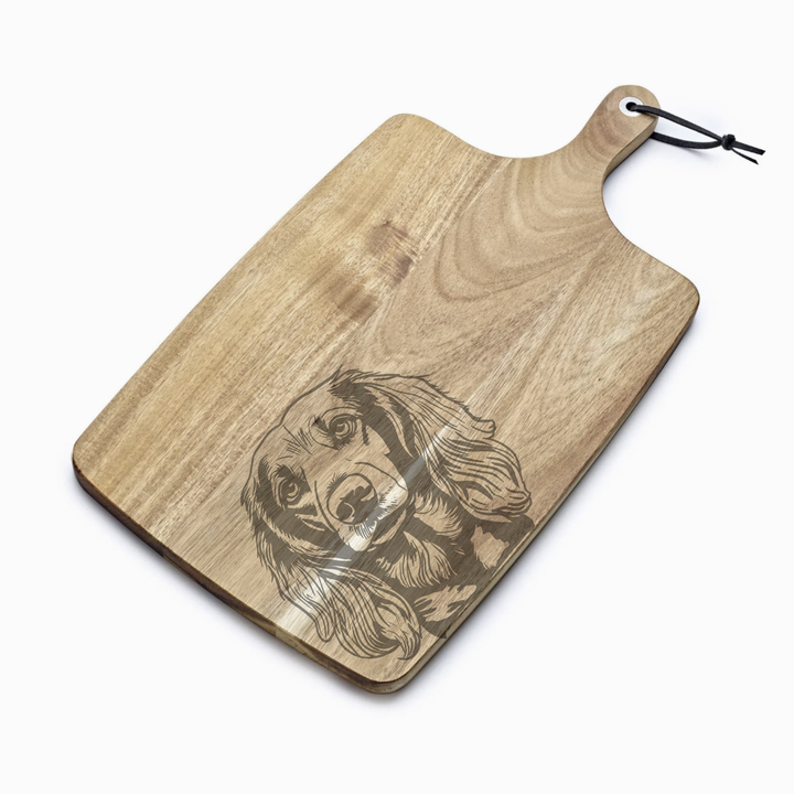 Personalised Longhaired Dachshund Engraved Acacia Serving Board