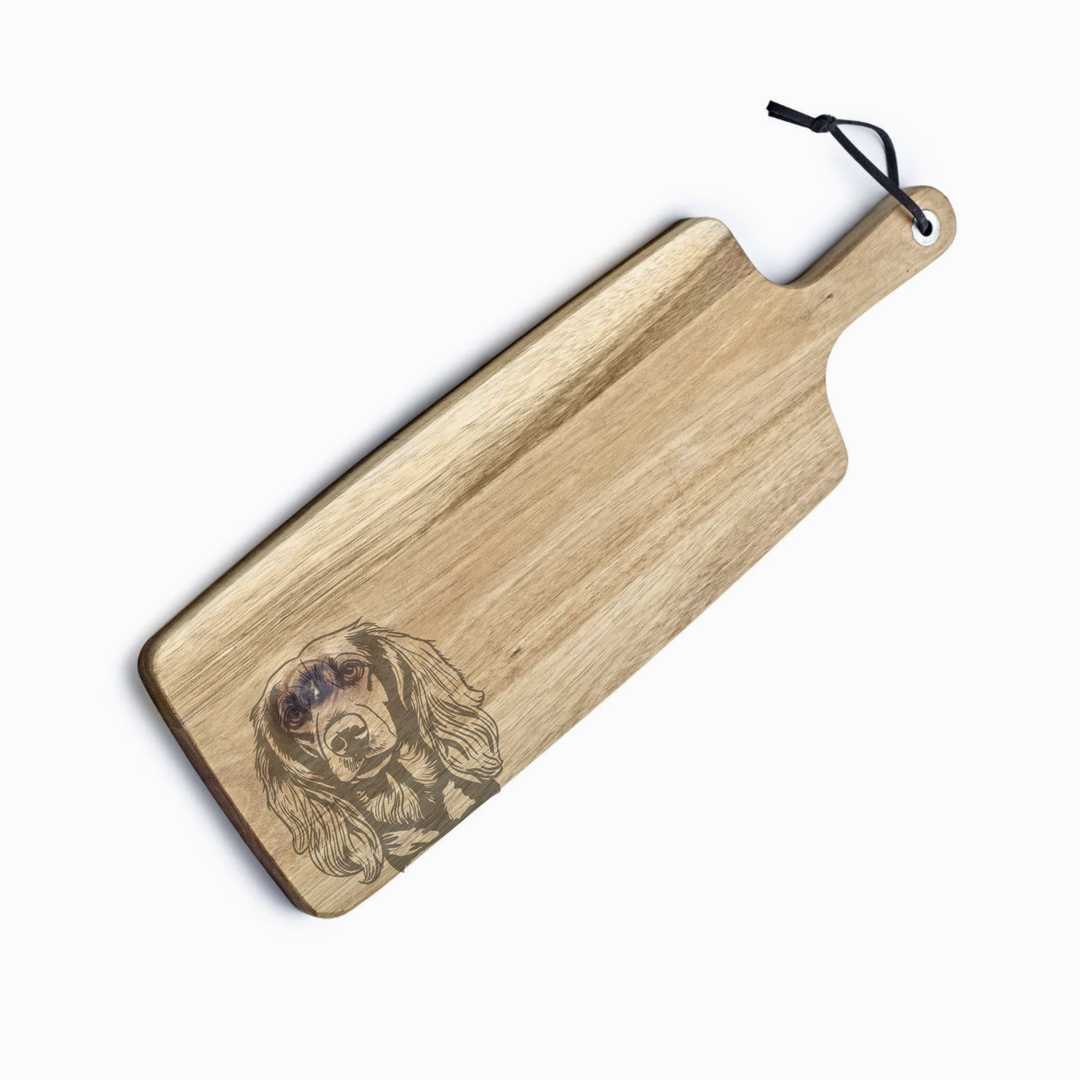 Personalised Longhaired Dachshund Engraved Acacia Serving Board