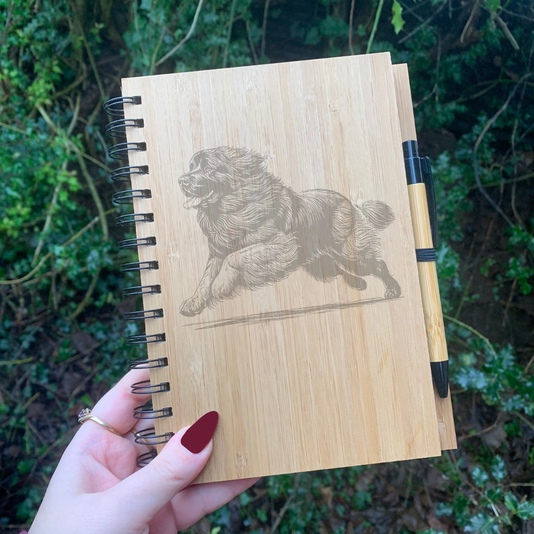 Leonberger Running Illustration Engraved Notebook