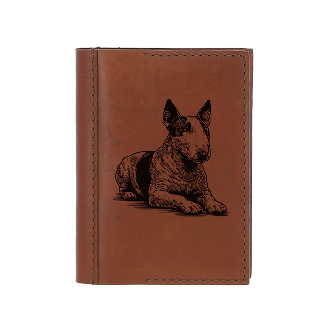 Personalised Miniature English Bull Terrier Lying Down Leather Sleeve & Notebook