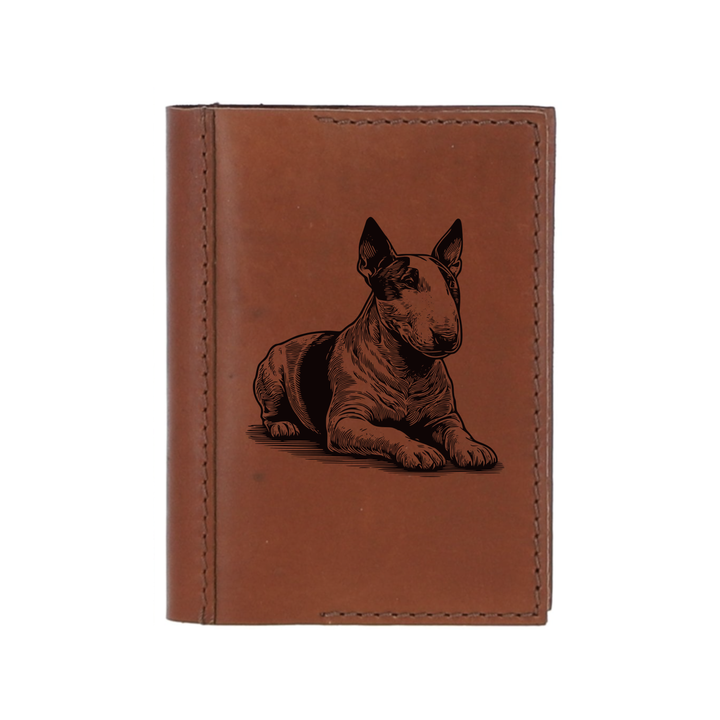 Personalised Miniature English Bull Terrier Lying Down Leather Sleeve & Notebook