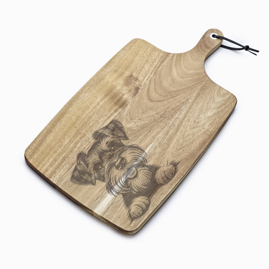 Personalised Miniature Schnauzer Paws Engraved Acacia Serving Board