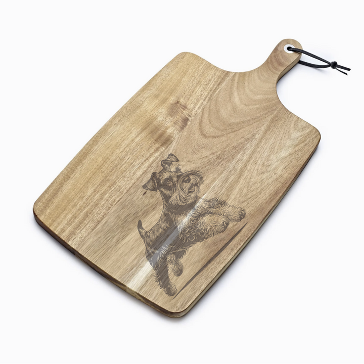 Personalised Running Miniature Schnauzer Engraved Acacia Serving Board