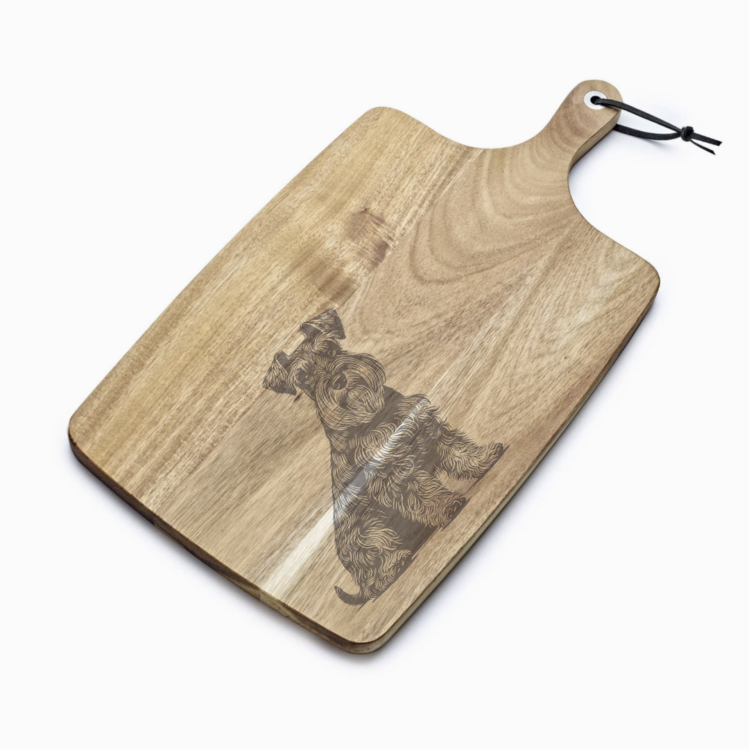 Personalised Sitting Miniature Schnauzer Engraved Acacia Serving Board