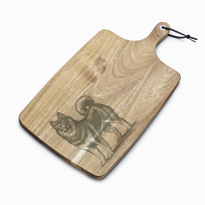 Personalised Standing Norwegian Elkhound Engraved Acacia Serving Board