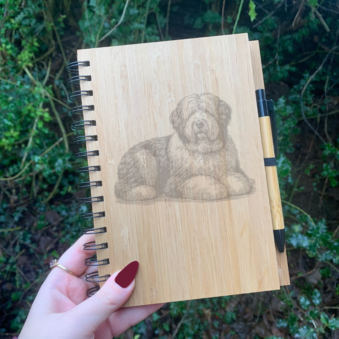 Old English Sheepdog LD Illustration Engraved Notebook
