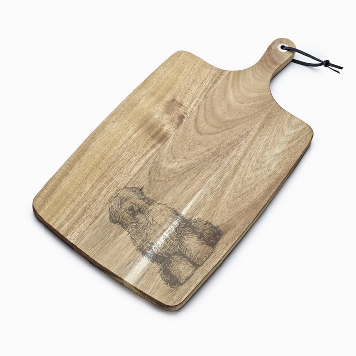 Personalised Old English Sheepdog Sitting Engraved Acacia Serving Board